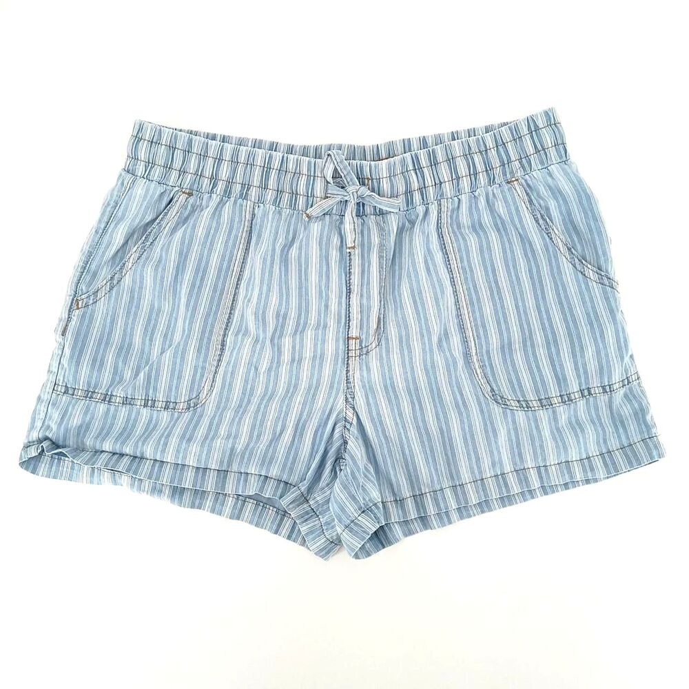 Maurices Classic blue/white striped denim shorts with drawstring waist Medium